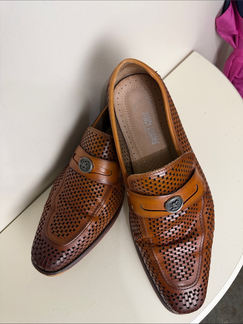 Stacy Adams Woven Leather Slip-On Loafers - Cognac Brown Size: 12 - Picture 7 of 12